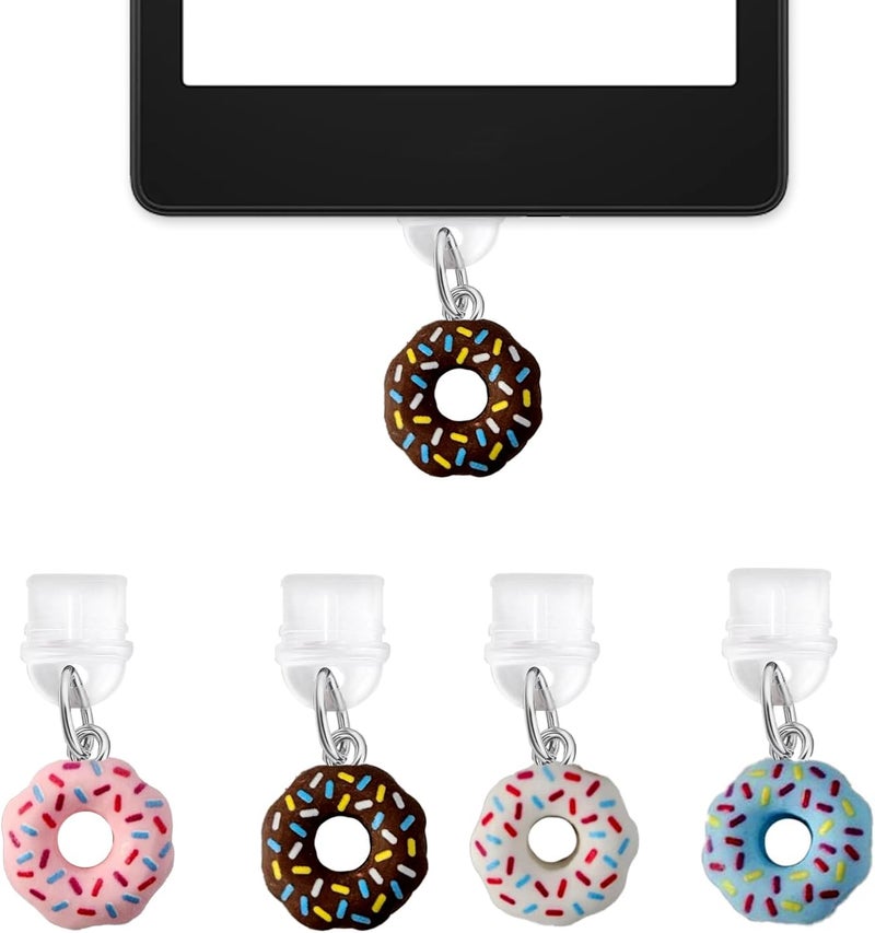 QPIXVB 4PCS Dust Plug Charm Type C,Kindle Dust Plug Charm,Kindle Paperwhite Accessories,Donut Design Theme Charms for E-Reader,Sweets Phone Charms Compatible with Type C/USB C Charging Port - Image 1